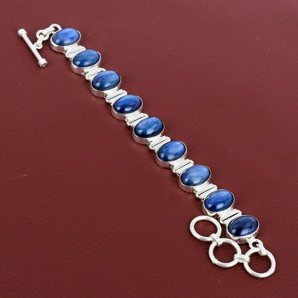 Handmade Kyanite Bracelet: 925 Sterling Silver Adjustable Gemstone Jewelry