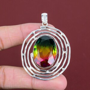 Faceted Multi Tourmaline 925 Sterling Silver Pendant - Handmade Jewelry