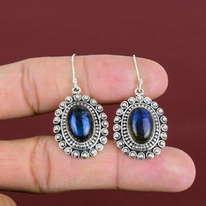 Labradorite Drop Earrings: Vintage 925 Sterling Silver, Handmade