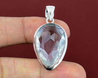 Facettierter Weißer Topas Anhänger: Handgefertigter 925 Sterling Silber Schmuck
