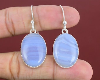 Blue Lace Agate Earrings: Handmade Sterling Silver Gemstone Jewelry