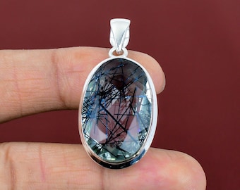 Handmade Faceted Black Rutile Sterling Silver Pendant: Boho Jewelry