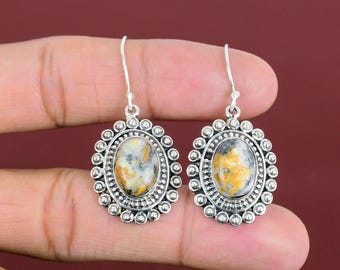 Handmade Maligano Jasper Earrings:  925 Sterling Silver Dangle