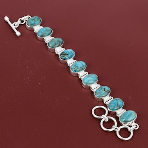 Handmade Tibetan Turquoise Bracelet: Adjustable 925 Sterling Silver Chain