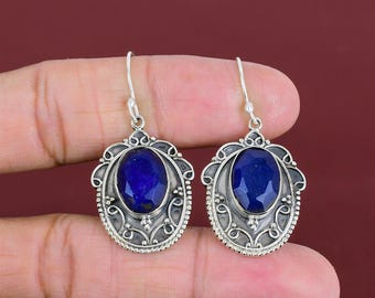 Boucles D'oreilles Pendantes En Argent 925 Avec Tanzanite Naturelle - Fabriqué Main En Inde