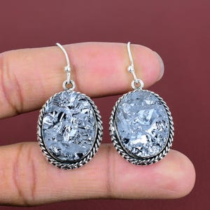 Handmade Shungite Earrings: 925 Sterling Silver Vintage Drop Earrings