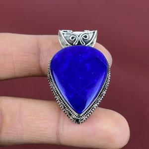 Lapis Lazuli Pear Pendant: Handmade Sterling Silver Vintage Jewelry