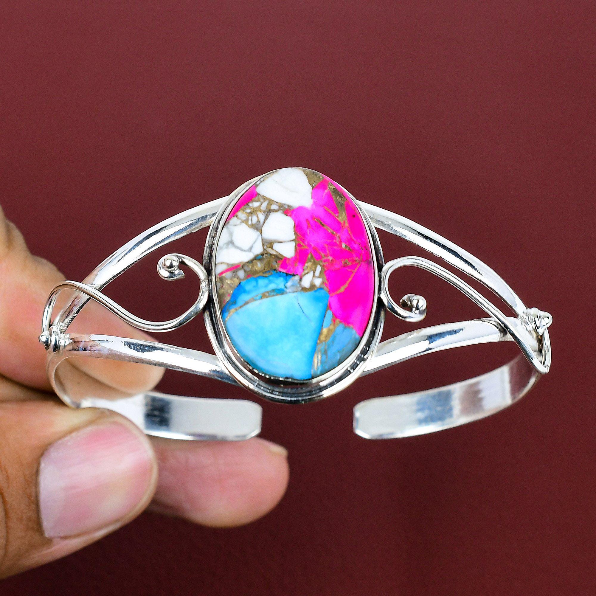 コットンキャンディターコイズバングル：調節可能なスターリング