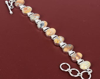 Maligano Jasper Bracelet: Handmade 925 Sterling Silver Adjustable Chain