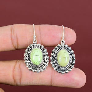Lemon Chrysoprase Earrings: Handmade Sterling Silver Vintage Style