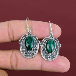 Handmade Malachite Earrings: Vintage 925 Sterling Silver Jewelry