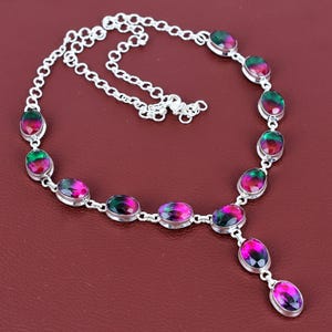 Faceted Multi Tourmaline Necklace: Handmade 925 Sterling Silver, Adjustable