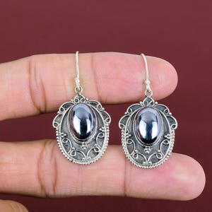 Shungite Gemstone Earrings: Vintage 925 Sterling Silver, Handmade