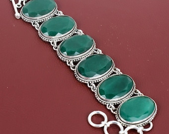 Armband med fasetterat zambiskt smaragd: Handgjort 925 sterlingsilver, justerbart