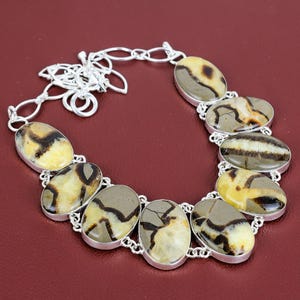 Handmade Septarian Necklace: 925 Sterling Silver, Adjustable Chain