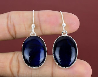Blue Fire Labradorite Earrings: Handmade 925 Sterling Silver Jewelry