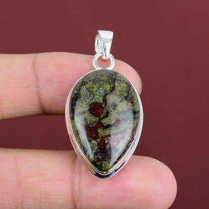Dragon Bloodstone Sterling Silver Pendant: Handmade Pear Gemstone Jewelry
