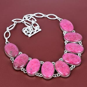Rhodonite necklace 925 sterling silver necklace gemstone jewelry adjustable chain necklace handmade unique necklace silver jewelry for gifts