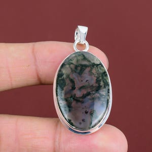 Solar Moss Agate Pendant: Handmade 925 Sterling Silver Jewelry