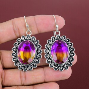 Faceted Ametrine Dangle Earrings: 925 Sterling Silver, Handmade