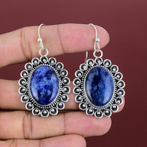 Sodalite Earring Natural Gemstone Jewelry Unique Earrings 925 Sterling Silver Earring Sodalite Jewelry Handmade Drop Earring Gifts For Women