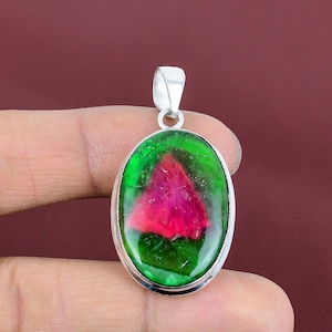 Watermelon Tourmaline Pendant: Handmade 925 Sterling Silver, Statement Jewelry