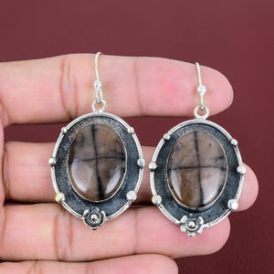 Chiastolite Gemstone Earrings Handmade Jewelry 925 Sterling Silver Earring Genuine Chiastolite Jewelry Wedding Gifts Latest Design Earrings