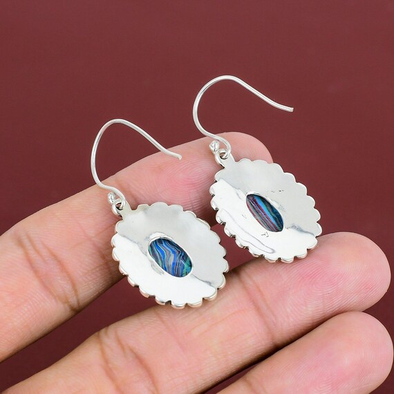 Orecchini artigianali in argento sterling e calsilica arcobaleno - Italia