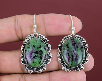 Orecchini con pietra preziosa di zoisite rubino: gioielli fatti a mano in argento sterling 925