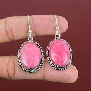 Thulite Earrings: Handmade 925 Sterling Silver Vintage Jewelry