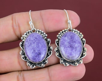 Handmade Lepidolite Dangle Earrings: 925 Sterling Silver Gemstone Jewelry