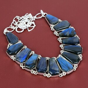 Handmade Coffin Labradorite Necklace: 925 Sterling Silver Adjustable Chain