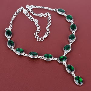 Faceted chrome diopside necklace 925 sterling silver necklace gemstone adjustable chain necklace handmade antique jewelry anniversary gifts
