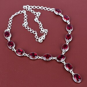 Faceted Mozambique Garnet Necklace: Sterling Silver Adjustable Chain
