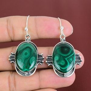 Malachite Earrings Genuine Gemstone Earring 925 Sterling Silver Earrings Handmade Earring Malachite Jewelry Designer Earring Gifts For Women