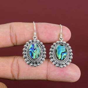 Brincos de prata esterlina com concha de abalone: joias vintage feitas à mão com pedras preciosas