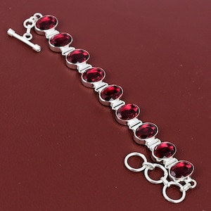 Faceted Pink Tourmaline Bracelet: 925 Sterling Silver Adjustable Chain