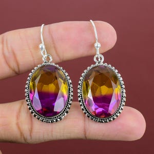 Faceted Ametrine Earrings: Handmade 925 Sterling Silver Drop Earrings