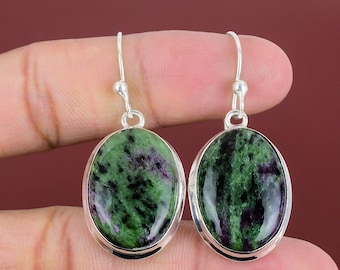 Orecchini in argento sterling con rubino e zoisite: gioielli fatti a mano con pietre preziose