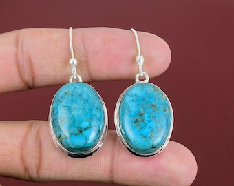 Handmade Tibetan Turquoise Earrings: Sterling Silver Antique Gemstone Jewelry