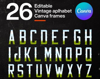 Vintage Alphabet Canva Frame Template, Retro Font (Digital Download)