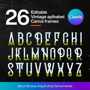 Canva Vintage Alphabet Frame Template, Retro Letter Template, Canva Frame Template bundle, Editable Canva frame, Font frames, Alphabet frame