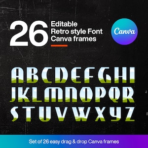 Canva Retro Alphabet Frame Template, Retro Letters Template, Canva Frame Template bundle, Editable Canva frames, Font frames, Alphabet frame