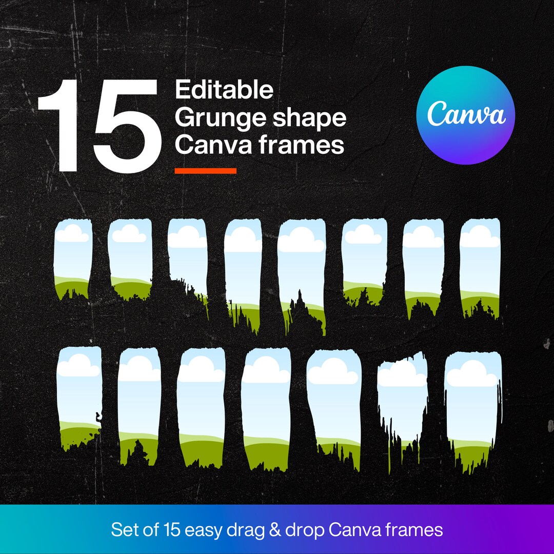 Grunge Brush Stroke Canva Frames, Drag & Drop Template (digital ...