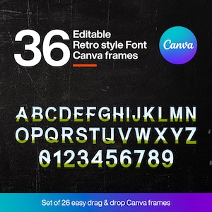 Canva Retro Alphabet Frame Template, Retro Letters Template, Canva Frame Template bundle, Editable Canva frames, Font frames, Alphabet frame