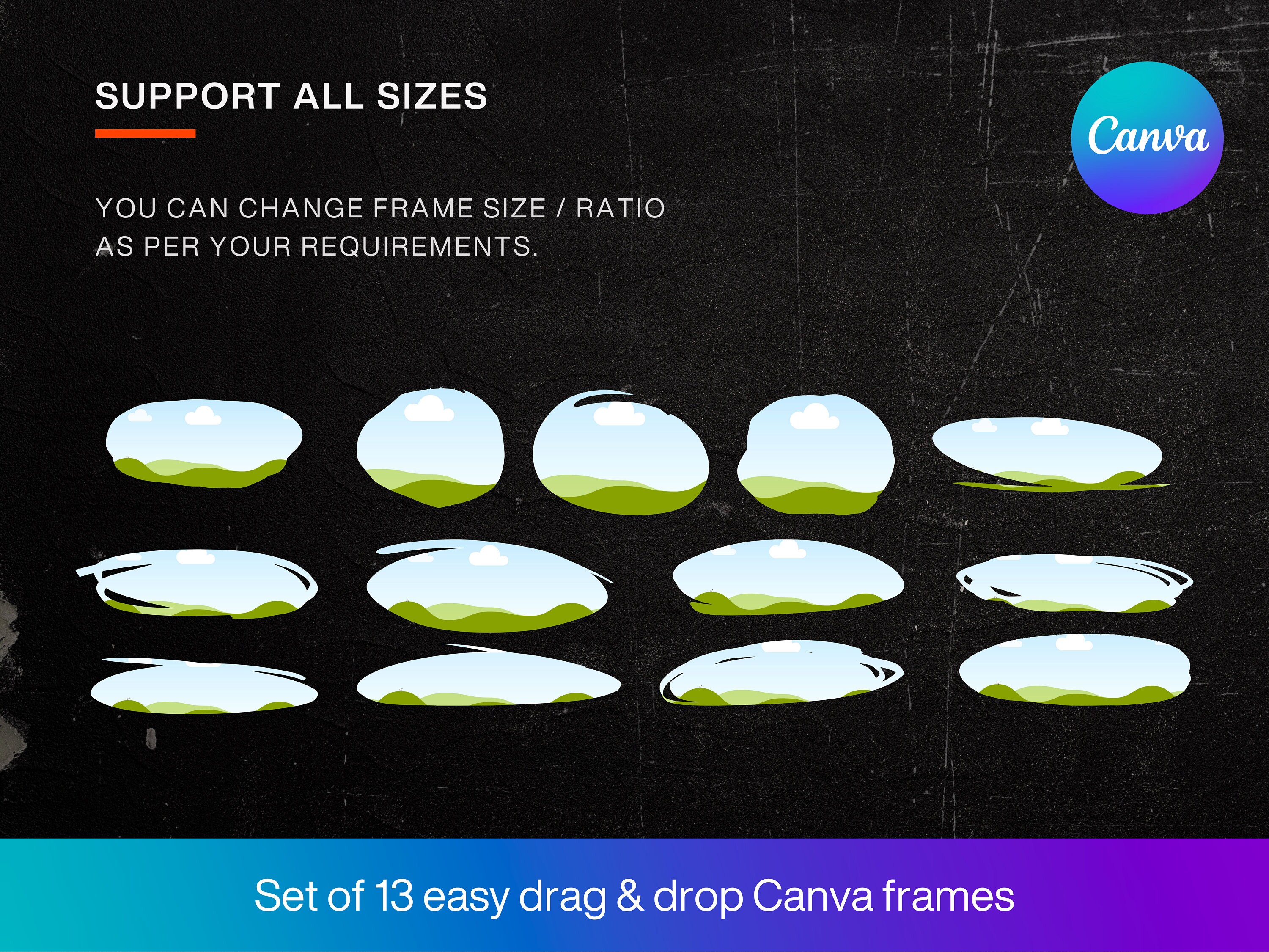 Frame Drops Example Editable Canva Frame Template Bundle, Grunge Border Brush Stroke Canva ...