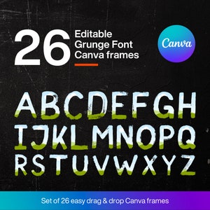 Canva Grunge Alphabet Frame Template, Grunge Letter Template, Canva Frame Template bundle, Editable Canva frame, Font frames, Alphabet frame