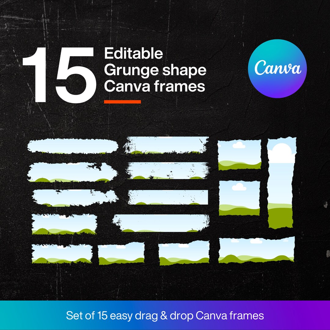Editable Canva Frame Template Bundle, Grunge Border Brush Stroke Canva ...