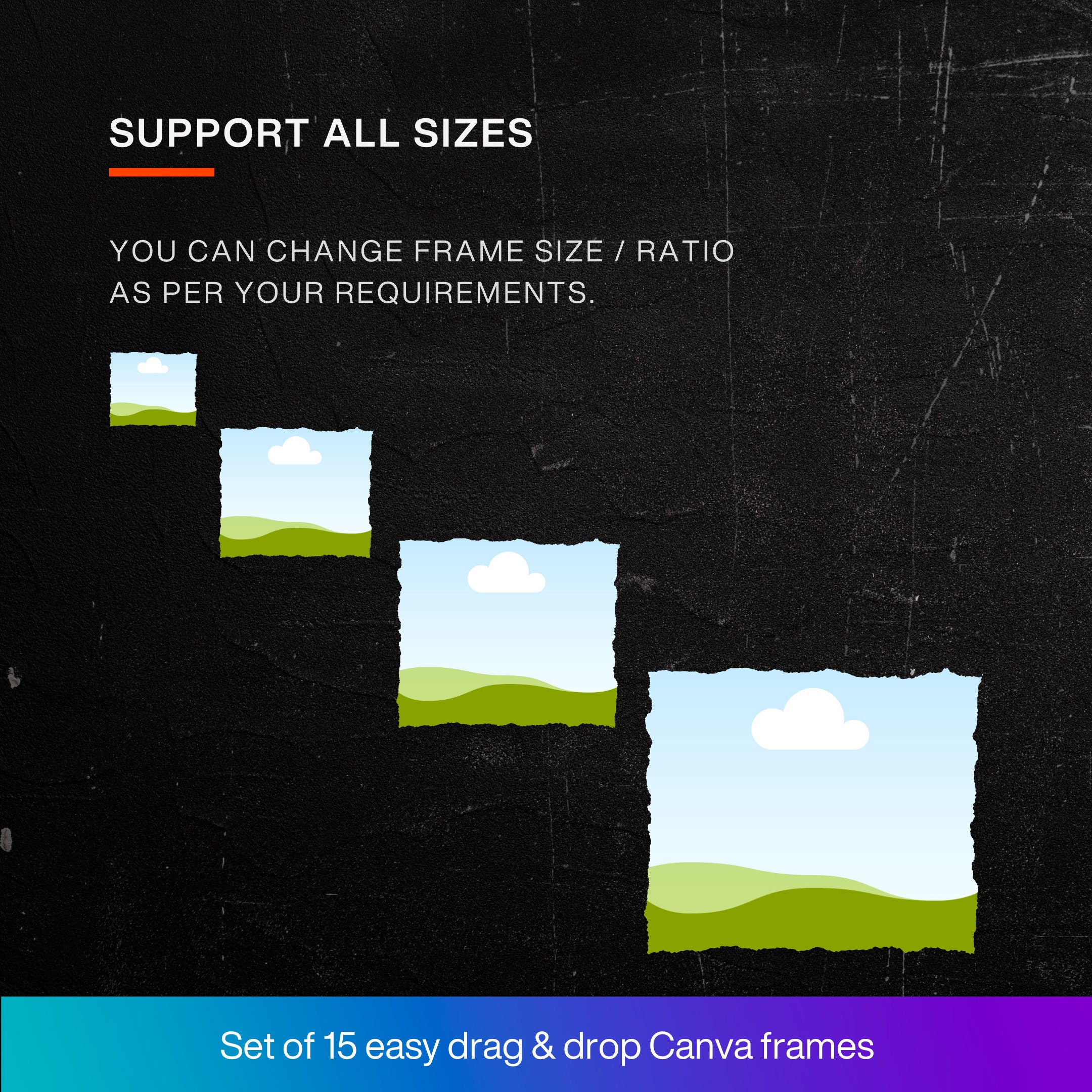 Editable Canva Frame Template Bundle, Grunge Border Brush Stroke Canva ...