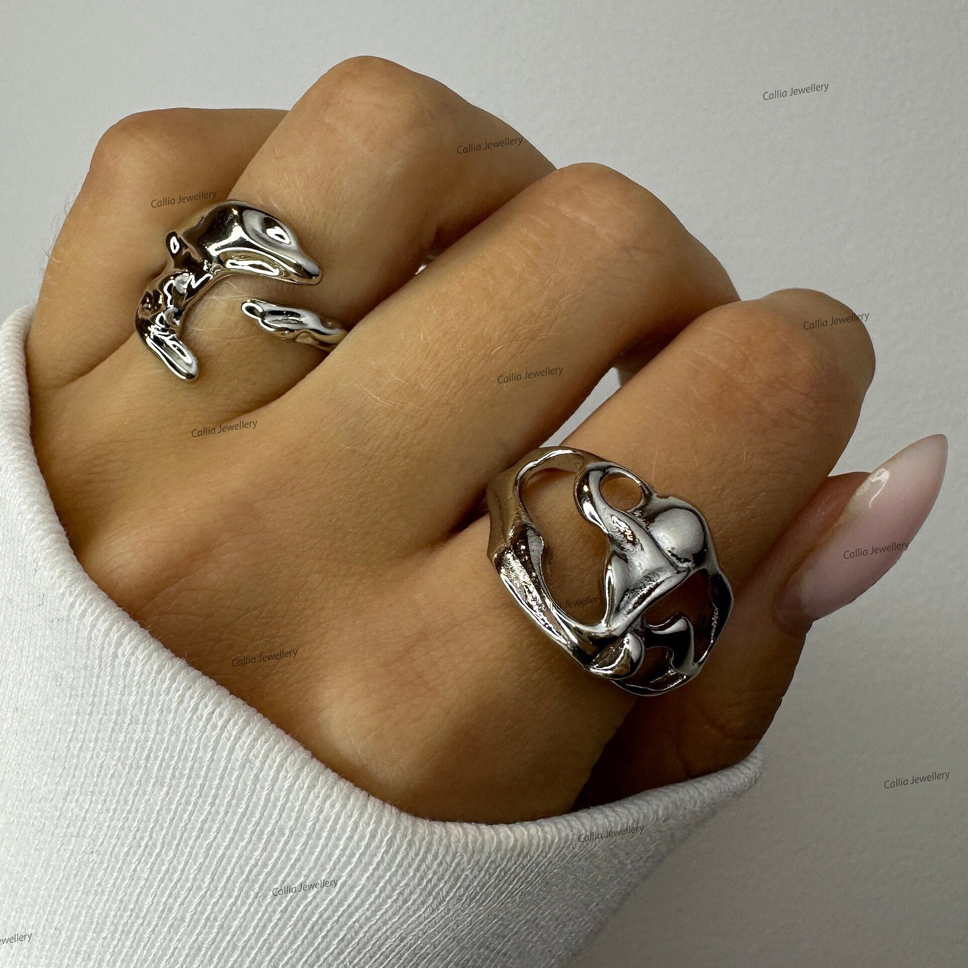 Melted Silver Ring - Etsy
